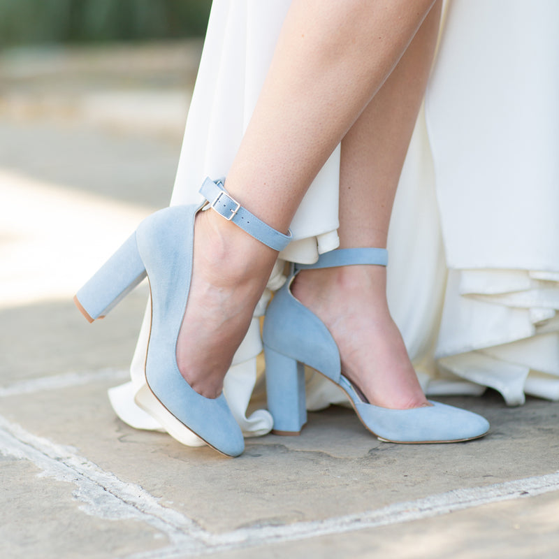 Suede light blue heels on sale