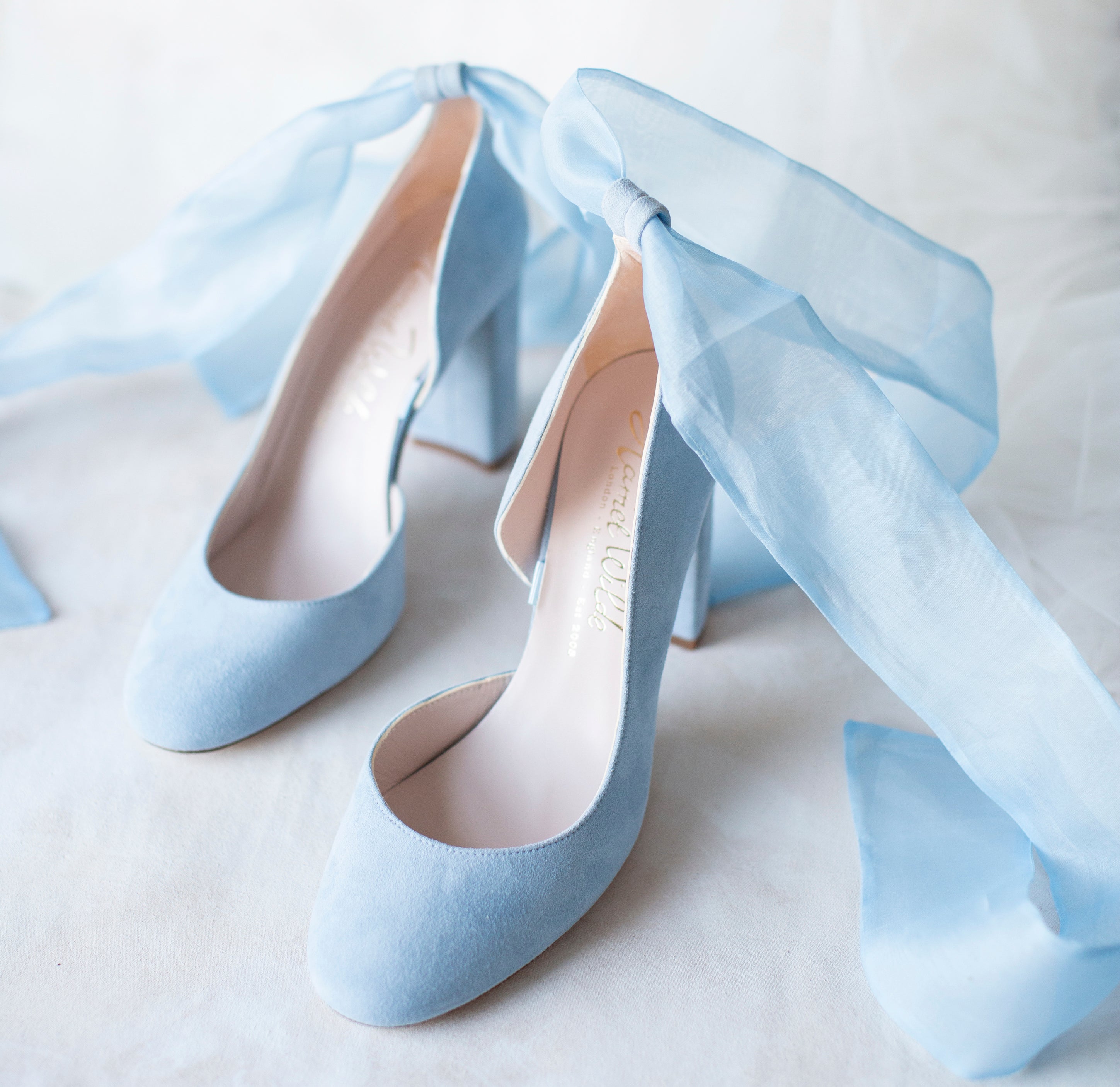 Hetty Blue Wedding Shoes - High Block Heel Blue Suede Bridal Shoes by ...